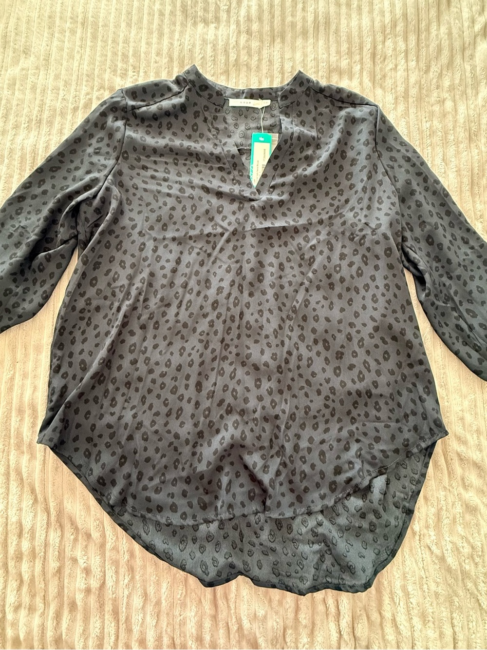 Lush Black Leopard-Print Notch V-Neck Tunic